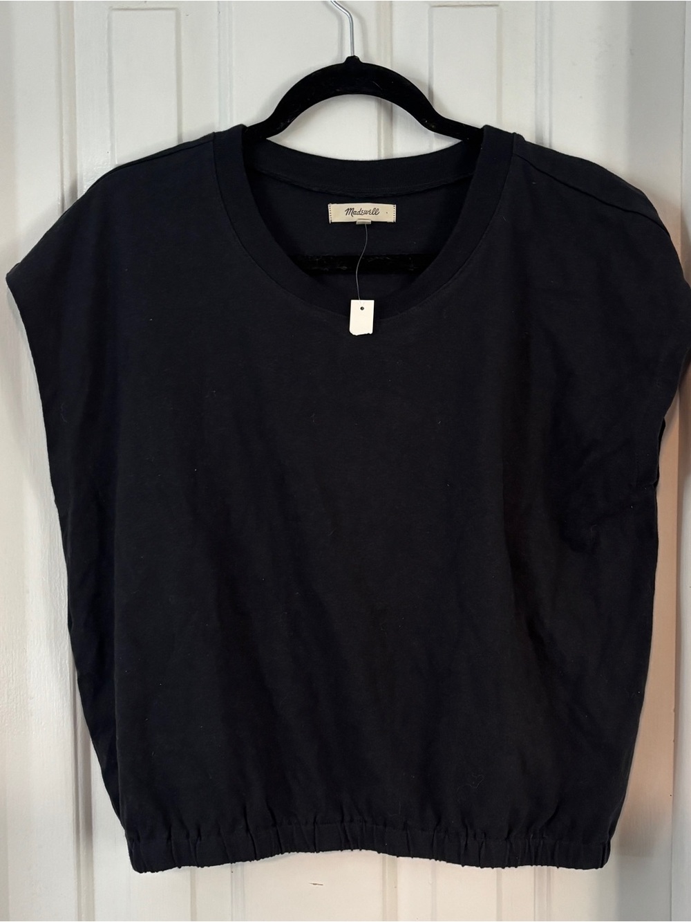 Madewell Black Cap-Sleeve Elastic-Hem Tank